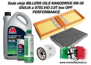 Sada oleje Performance Millers Oils GIULIA a STELVIO 2.0T bez OPF!